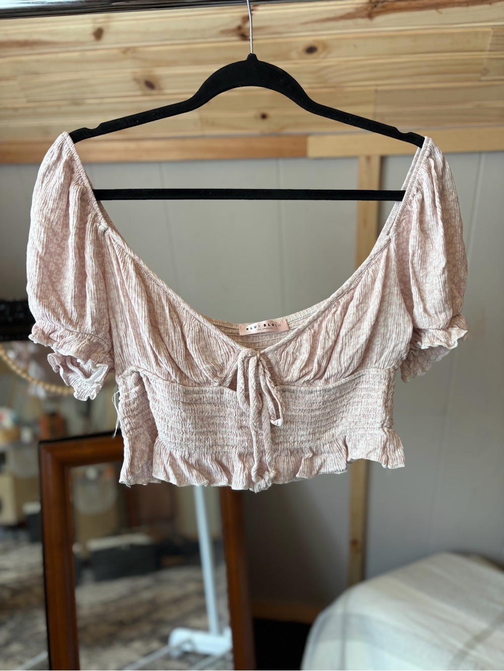 Blue Blush Blush Pink Smocked Tie-Front Crop Top